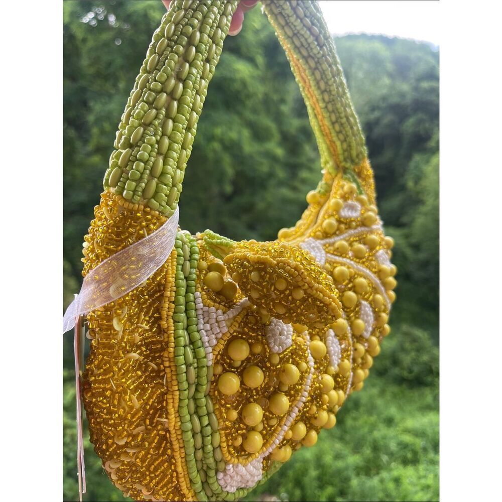 🍋 LEMONS 🍋 Hand-Beaded Yellow & Green Women's Shoulder Bag - viral beaded bags - Picture 10 of 10